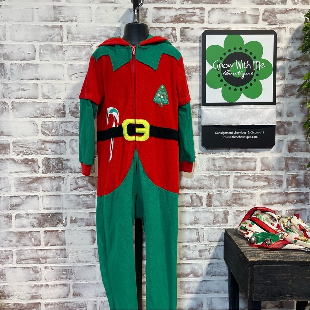 Festive Christmas  Elf Kids Costume - Red and Green youth size 5
